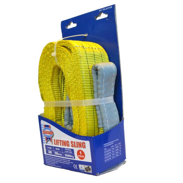 FAITHFULL Lifting Sling Yellow 3 Tonne 90mm x 3m