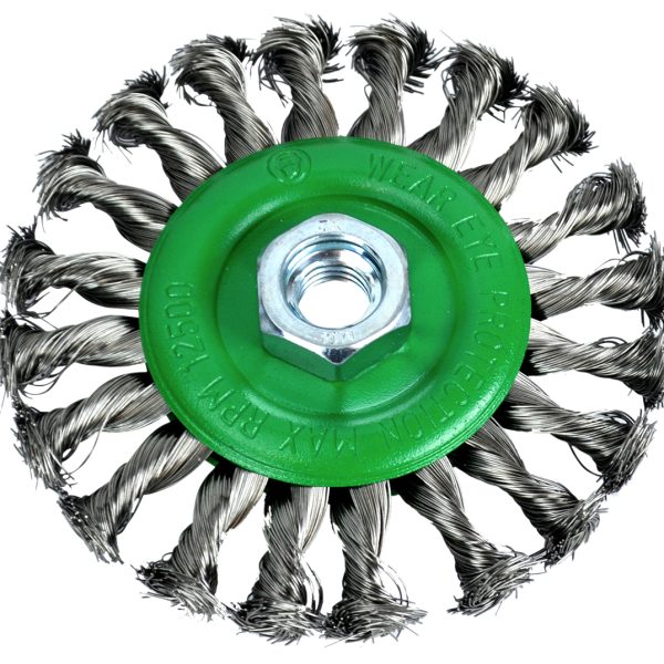 FAITHFULL Flat Twist Knot Wire Brush 115 x 12mm M14x2 Bore, 0.35mm Stainless Steel Wire