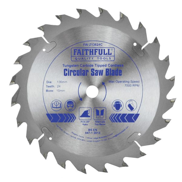 FAITHFULL TCT Cordless Trimsaw Blade 136 x 10mm x 24T POS
