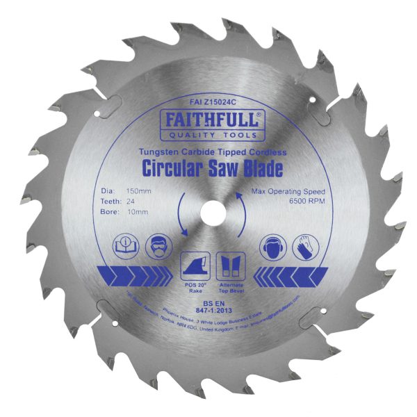 FAITHFULL TCT Cordless Trimsaw Blade 150 x 10mm x 24T POS