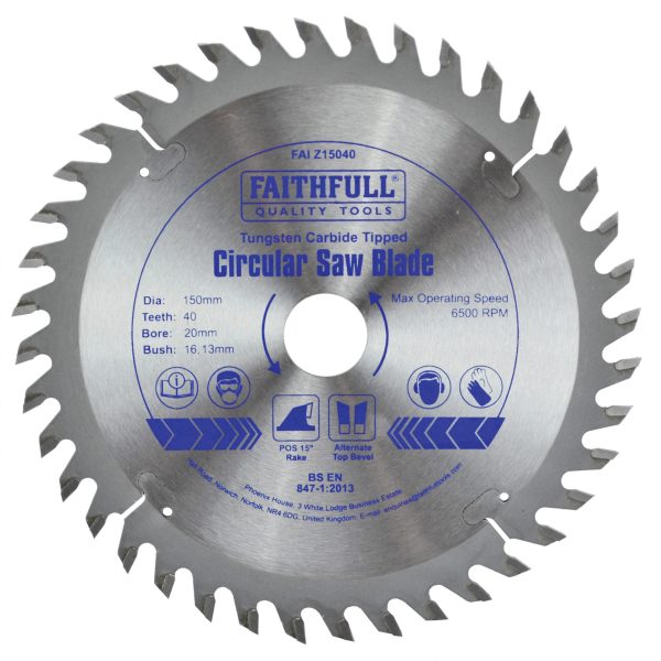 FAITHFULL TCT Circular Saw Blade 150 x 20mm x 40T POS