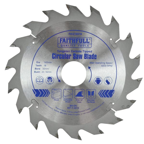 FAITHFULL TCT Circular Saw Blade 165 x 30mm x 18T POS