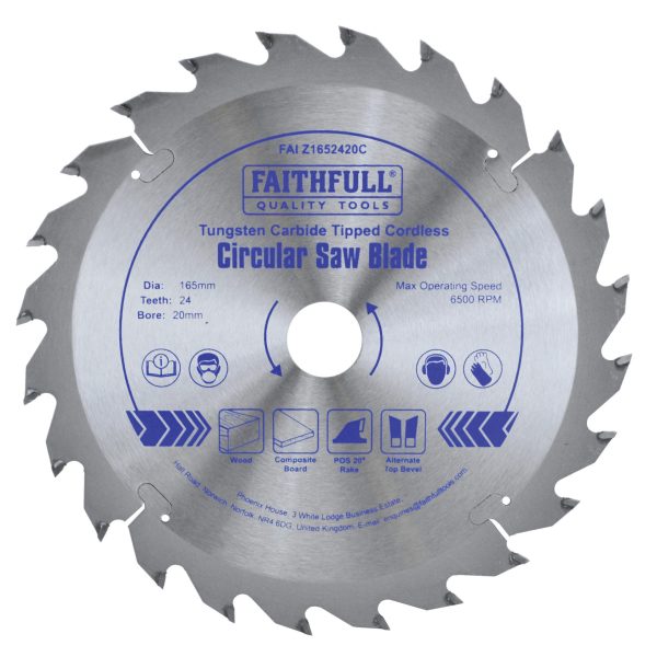 FAITHFULL TCT Cordless Trimsaw Blade 165 x 20mm x 24T POS