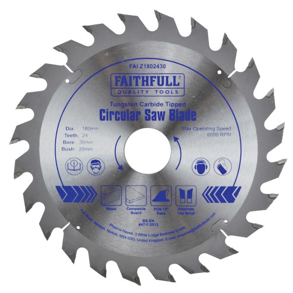 FAITHFULL TCT Circular Saw Blade 180 x 30mm x 24T POS