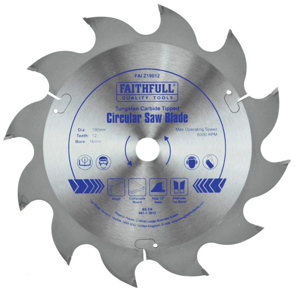 FAITHFULL TCT Circular Saw Blade 190 x 16mm x 12T POS