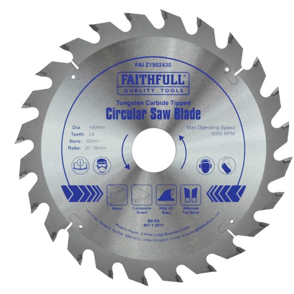 FAITHFULL TCT Circular Saw Blade 190 x 30mm x 24T POS