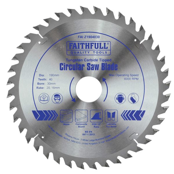 FAITHFULL TCT Circular Saw Blade 190 x 30mm x 40T POS