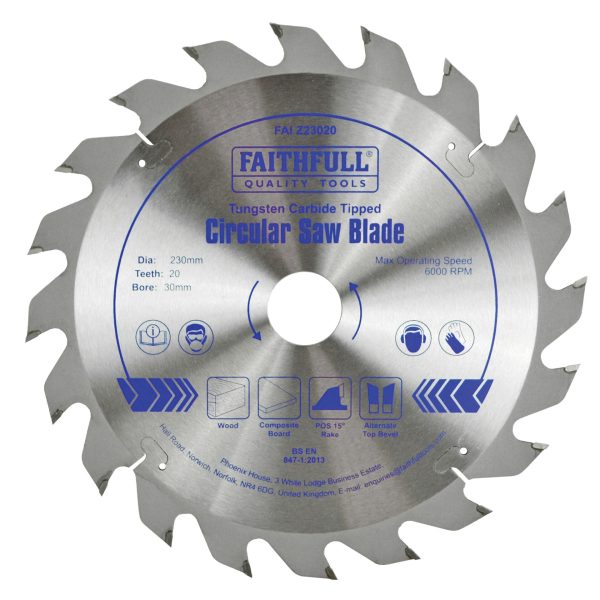 FAITHFULL TCT Circular Saw Blade 230 x 30mm x 20T POS