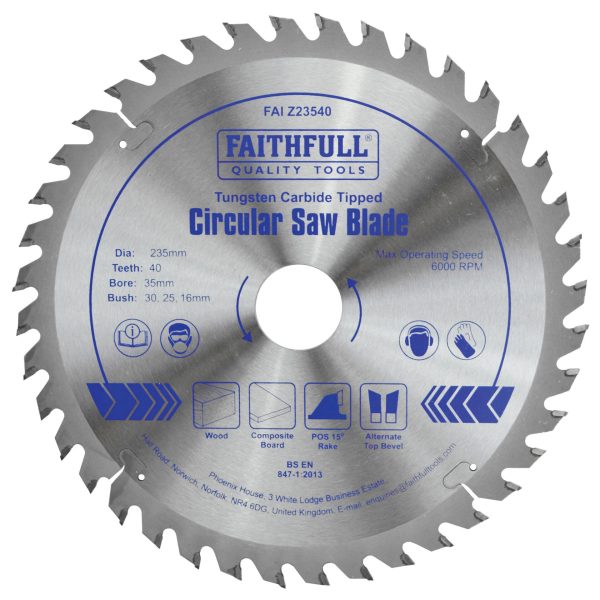 FAITHFULL TCT Circular Saw Blade 235 x 35mm x 40T POS