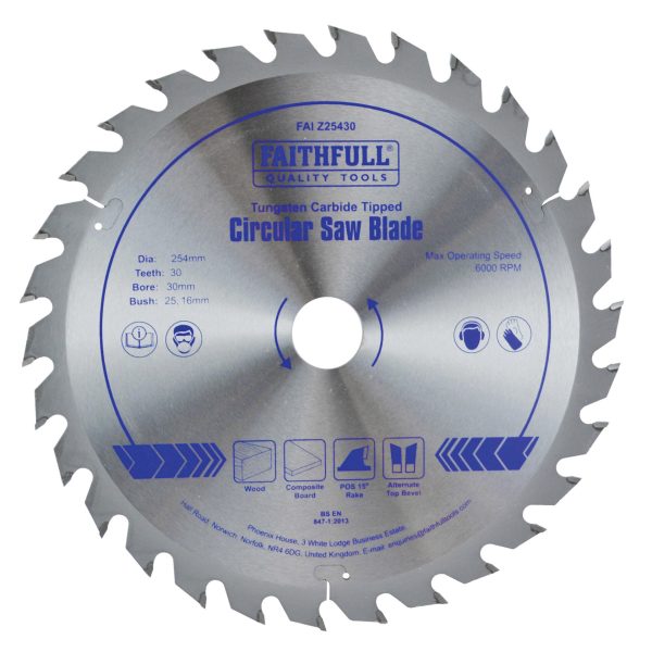 FAITHFULL TCT Circular Saw Blade 254 x 30mm x 30T POS
