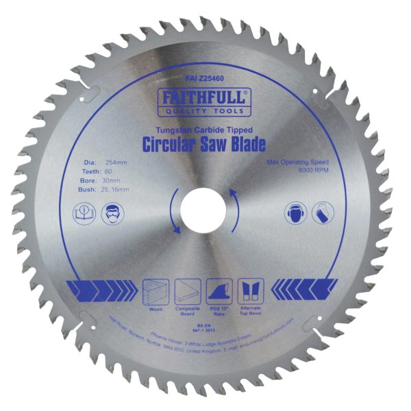 FAITHFULL TCT Circular Saw Blade 254 x 30mm x 60T POS