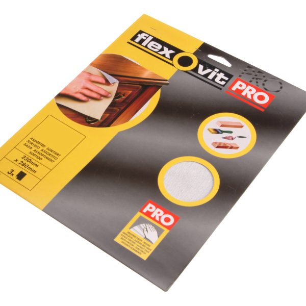 FLEXOVIT Silicon Carbide Finishing Sanding Sheets 230 x 280mm Coarse 120G (3)