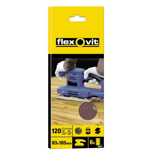 FLEXOVIT 1/3 Sanding Sheets Perforated Fine 120 Grit (Pack 10)