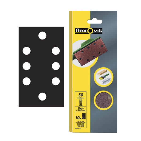 FLEXOVIT 1/3 Sanding Sheets Perforated Coarse 50 Grit (Pack 10)