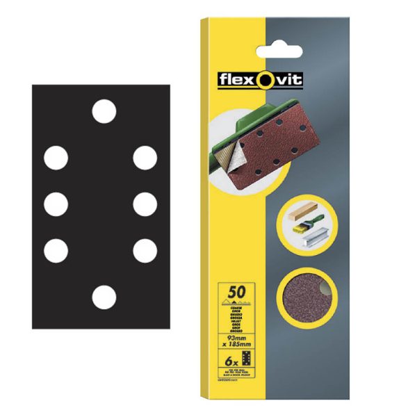 FLEXOVIT 1/3 Sanding Sheets Quick-Release Medium 80 Grit (Pack 6)
