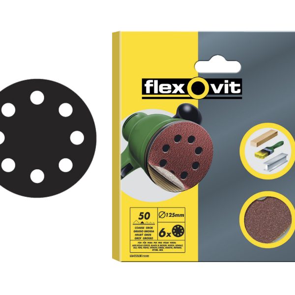 FLEXOVIT Hook & Loop Sanding Disc 115mm Medium 80G (Pack 6)