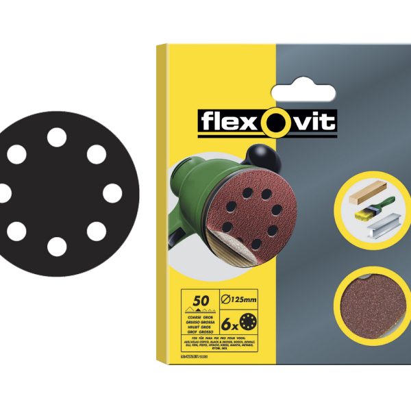 FLEXOVIT Hook & Loop Sanding Disc 125mm Extra Fine 180G (Pack 6)