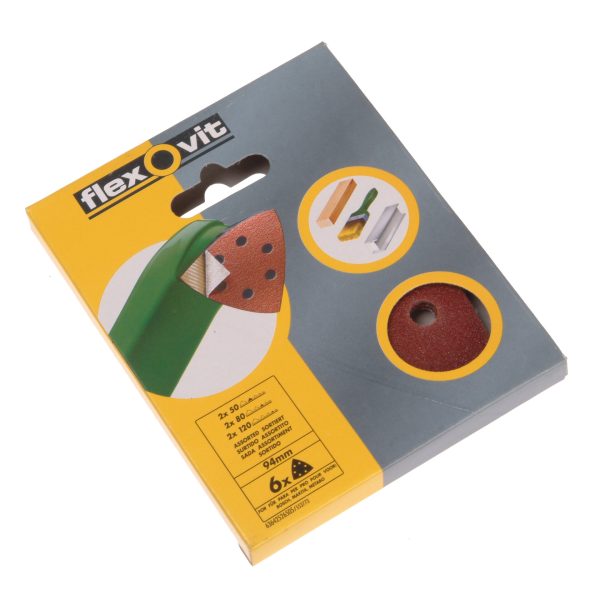 FLEXOVIT Delta Hook & Loop Sanding Sheets 94mm Assorted (Pack 25)