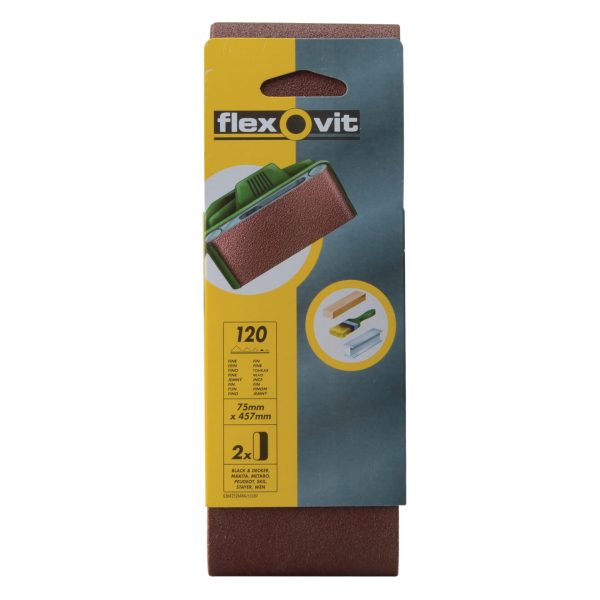 FLEXOVIT Cloth Sanding Belt 457 x 75mm Fine 120G (Pack 2)
