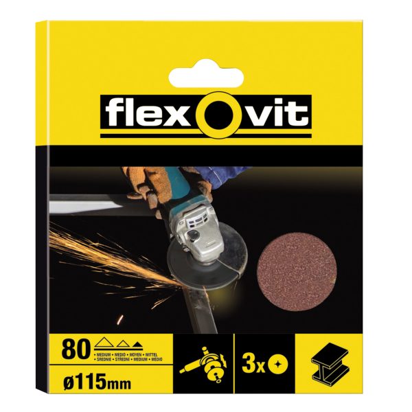 FLEXOVIT Aluminium Oxide Fibre Disc 115mm Fine 80G (Pack 10)