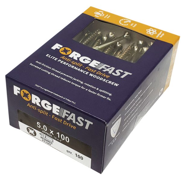 FORGEFIX ForgeFast Pozi Compatible Elite Performance Wood Screw ZY 5.0 x 100mm Box 100