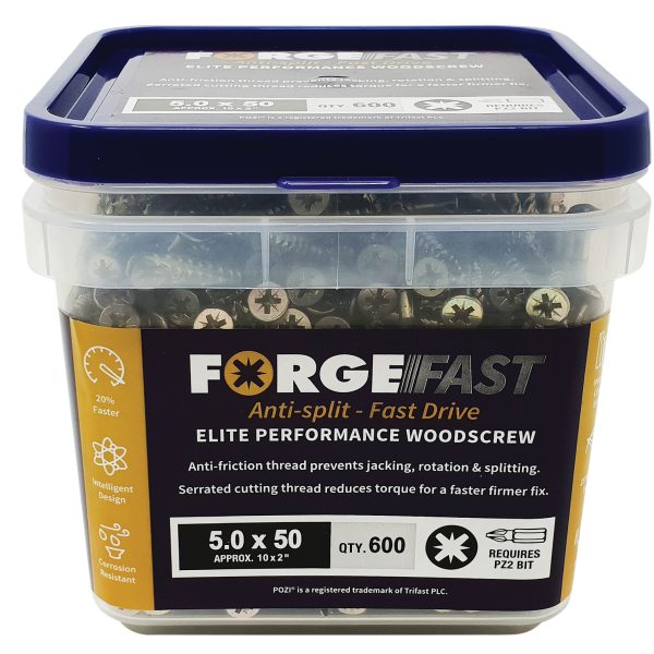 FORGEFIX ForgeFast Pozi Compatible Elite Performance Wood Screw ZY 5.0 x 50mm Tub 600
