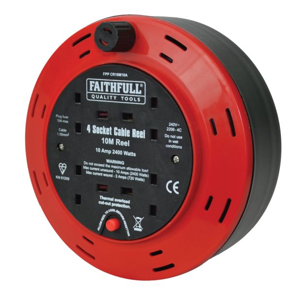 FAITHFULL POWER PLUS  Cable Reel 240V 10A 4-Socket 10m