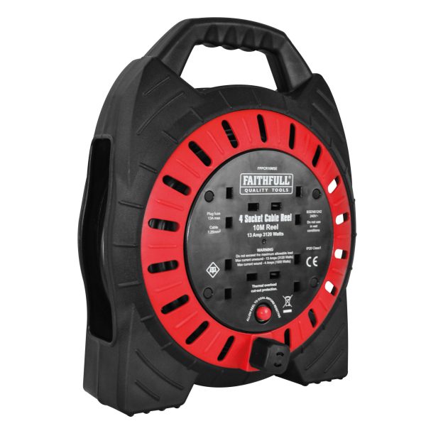 FAITHFULL POWER PLUS  Semi-Enclosed Cable Reel 240V 13A 4-Socket 10m