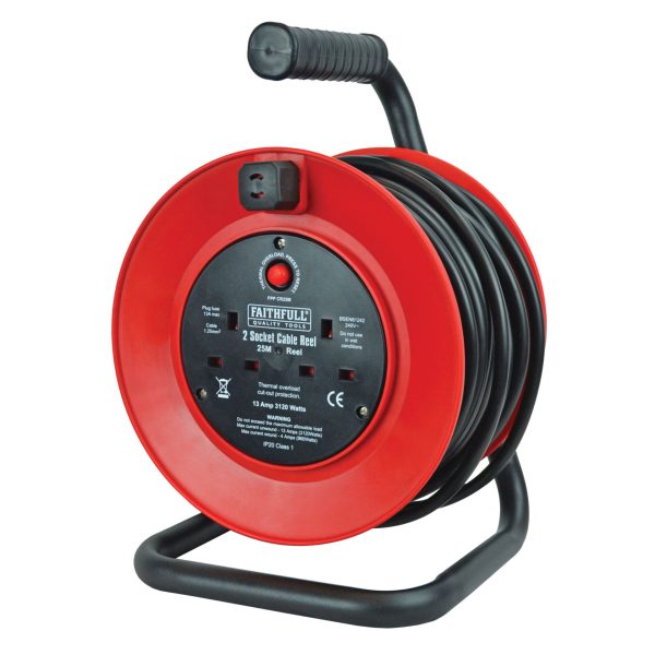 FAITHFULL POWER PLUS  Open Drum Cable Reel 240V 13A 2-Socket 25m
