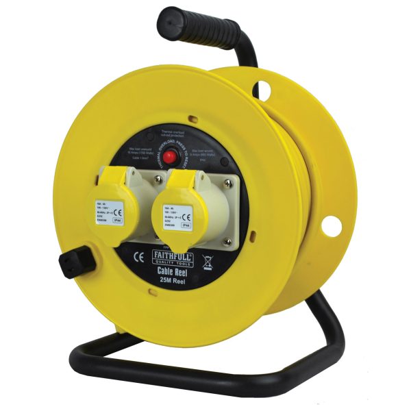 FAITHFULL POWER PLUS  Open Drum Cable Reel 110V 16A 2-Socket 25m (1.5mm Cable)