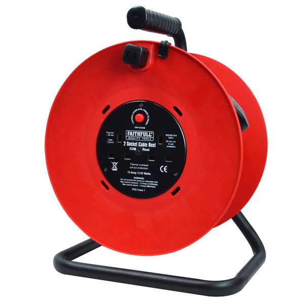 FAITHFULL POWER PLUS  Open Drum Cable Reel 240V 13A 2-Socket 50m