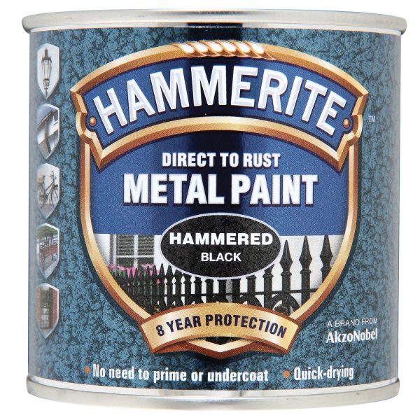 HAMMERITE Direct to Rust Hammered Finish Metal Paint Black 250ml
