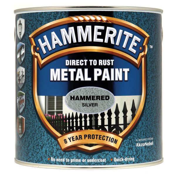 HAMMERITE Direct to Rust Hammered Finish Metal Paint Silver 2.5 Litre