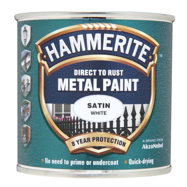 HAMMERITE Direct to Rust Satin Finish Metal Paint White 250ml