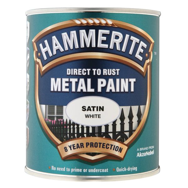 HAMMERITE Direct to Rust Satin Finish Metal Paint White 750ml