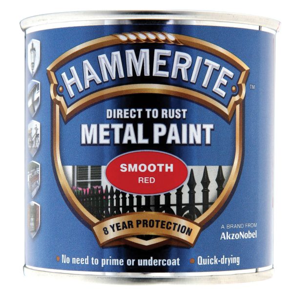 HAMMERITE Direct to Rust Smooth Finish Metal Paint Red 250ml