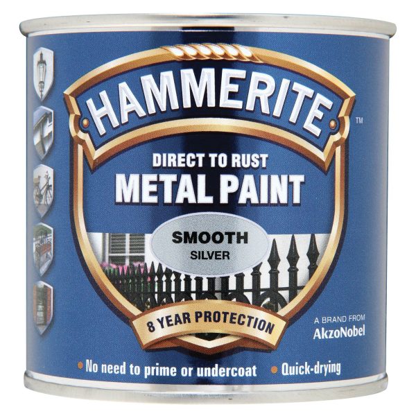HAMMERITE Direct to Rust Smooth Finish Metal Paint Silver 750ml