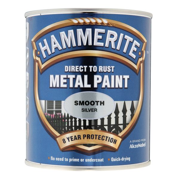 HAMMERITE Direct to Rust Smooth Finish Metal Paint Silver 250ml