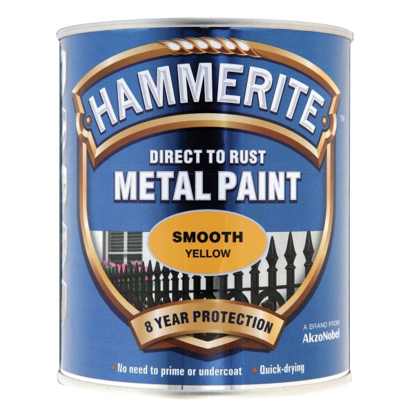 HAMMERITE Direct to Rust Smooth Finish Metal Paint Yellow 750ml