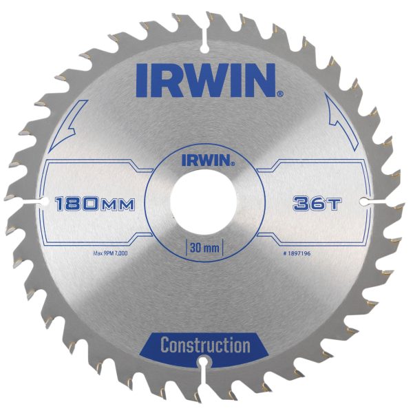 IRWIN® Construction Circular Saw Blade 180 x 30mm x 36T ATB