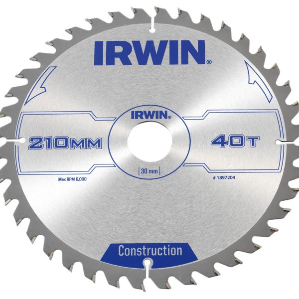 IRWIN® Construction Circular Saw Blade 210 x 30mm x 40T ATB