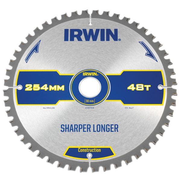 IRWIN® Construction Mitre Circular Saw Blade 254 x 30mm x 48T ATB/Neg