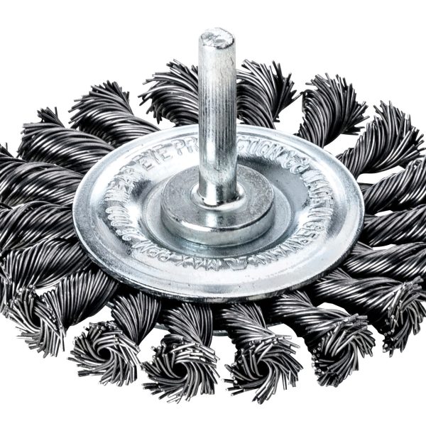 LESSMANN Knotted Wheel Brush with Shank 75 x 12mm, 0.50 Steel Wire Carded