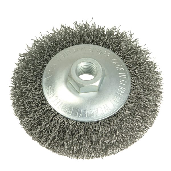 LESSMANN Conical Bevel Brush 100mm x M14 Bore, 0.35 Steel Wire