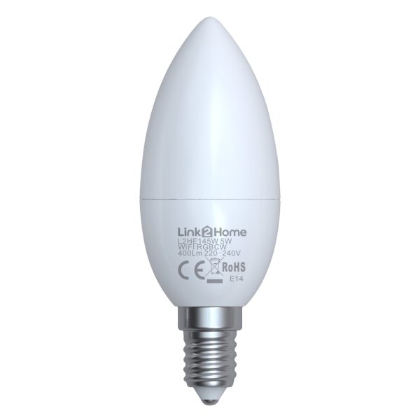 LINK2HOME Wi-Fi LED SES (E14) Opal Candle Dimmable Bulb, White + RGB 400 lm 5W