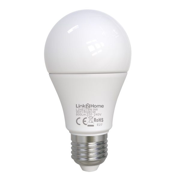 LINK2HOME Wi-Fi LED ES (E27) Opal GLS Dimmable Bulb, White + RGB 800 lm 9W