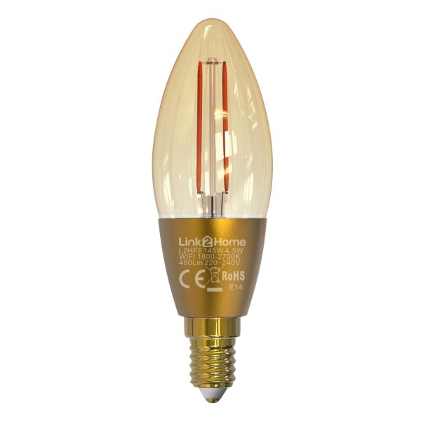 LINK2HOME Wi-Fi LED SES (E14) Candle Filament Dimmable Bulb, White 400 lm 4.5W