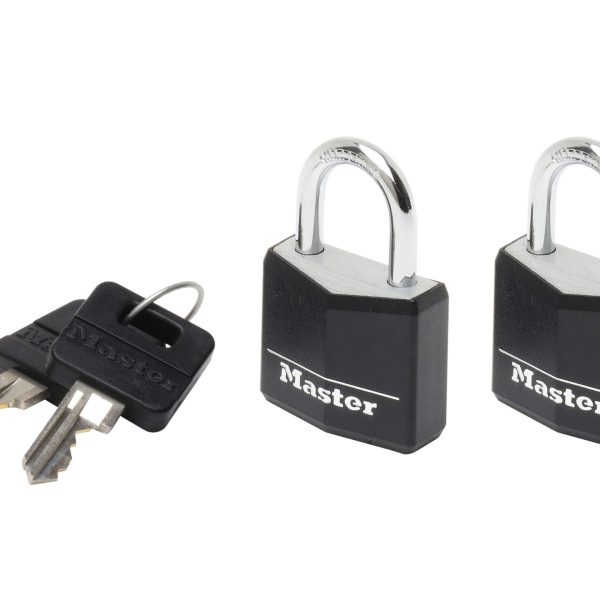 MASTER LOCK  Aluminium Black Vinyl Cover 20mm Padlock 3-Pin - Keyed Alike x 2
