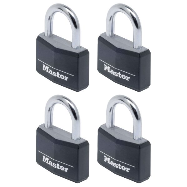 MASTER LOCK  Aluminium Black Vinyl Cover 40mm Padlock 4-Pin - Keyed Alike x 4