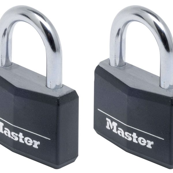 MASTER LOCK  Aluminium Black Vinyl Cover 40mm Padlock 4-Pin - Keyed Alike x 2